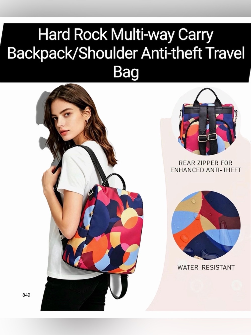 Hard Rock Multi-way Carry Backpack/Shoulder Anti-theft Travel Bag